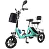 Front. Topteng - 350W 48V Folding Electric Tricycle,3 Modes&3-Speed Trike with Basket,28 to 43 miles range,13MPH,3-Wheel E-Bike for Adult - Cyan.