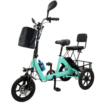 Front. Topteng - 350W 48V 10.4Ah Folding Electric Trike for Adults - 3 Modes, 13MPH, 28 Miles to 43 Miles Range, 396lbs Cyan - Cyan.
