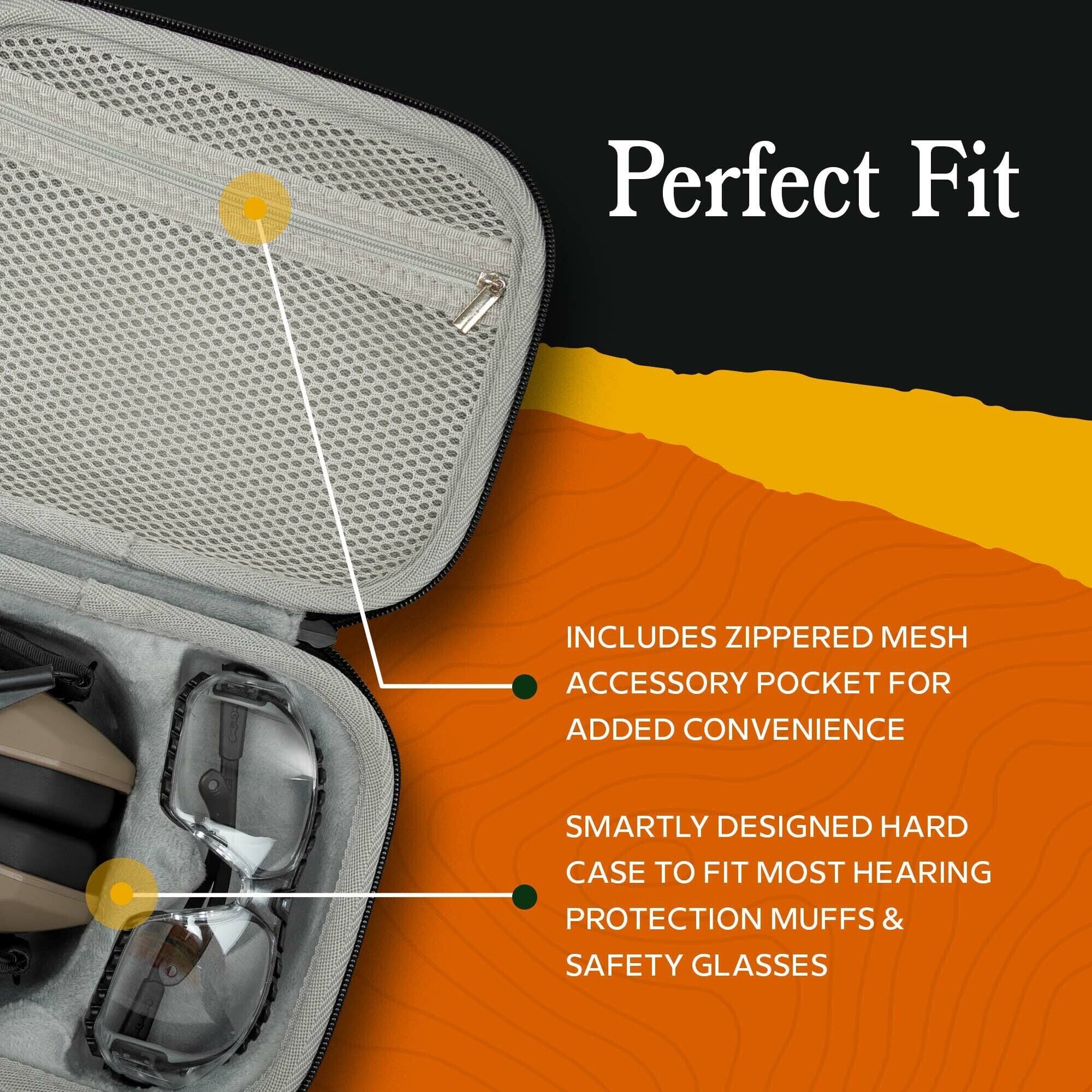 Perfect Fit

INCLUDES ZIPPERED MESH ACCESSORY POCKET FOR ADDED CONVENIENCE

SMARTLY DESIGNED HARD CASE TO FIT MOST HEARING PROTECTION MUFFS & SAFETY GLASSES