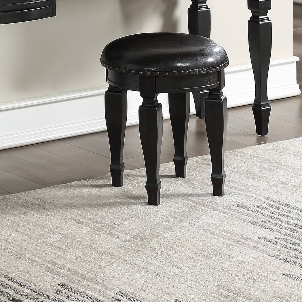 Left. APRILSOUL - Bedroom Classic Vanity Set Wooden Carved Mirror Stool Drawers Black Color - Black.