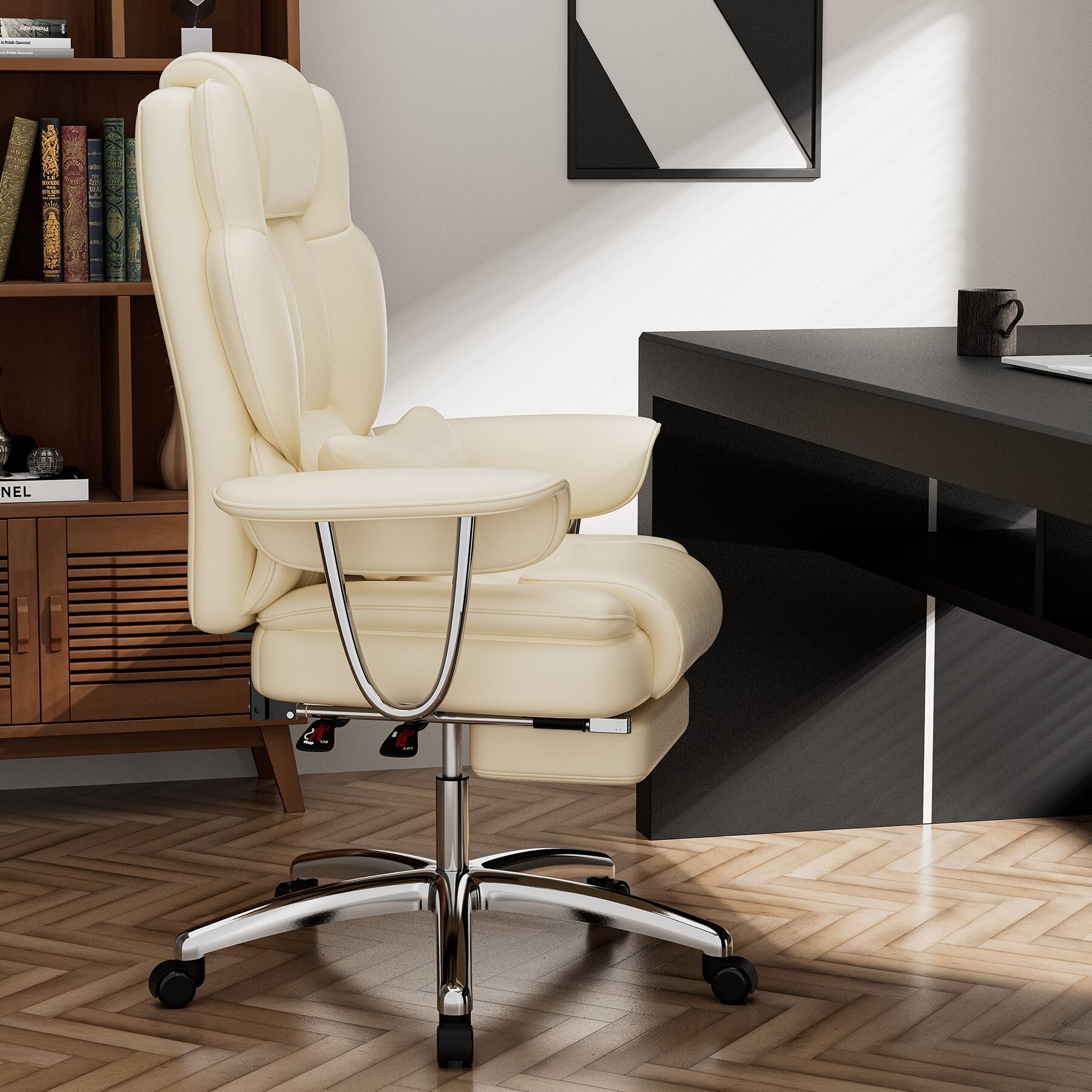 Alt View 3. PexFix - Big & Tall Executive Office Chair with Footrest, Ergonomic High-Back Reclining Chair, 500lb Capacity - Beige.