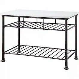 Manhattan Lane - Kitchen Island with Artificial Marble Top and 2 Slatted Shelf - White