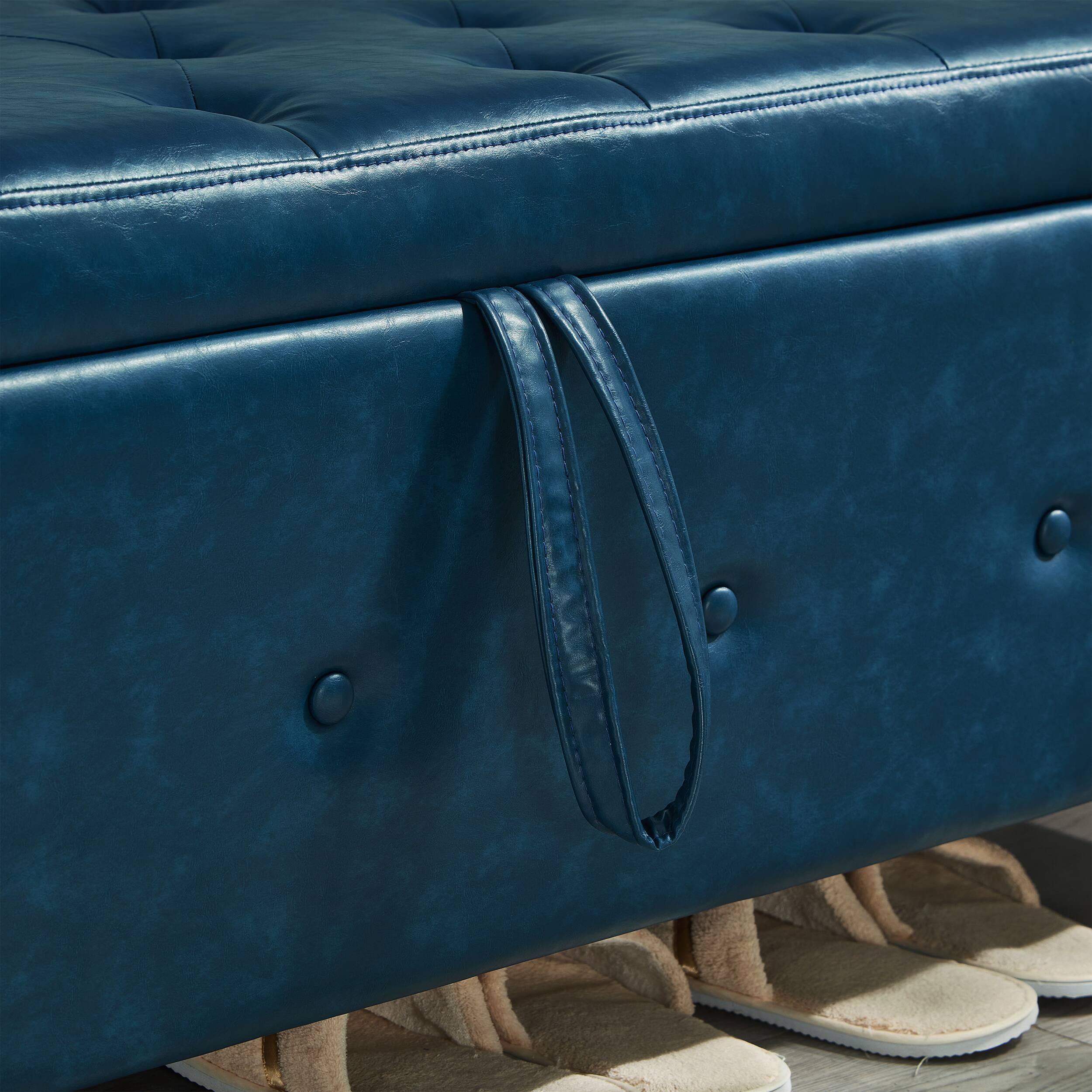 Alt View 6. GOODSILO - 48 Inch Upholstered Storage Ottoman Bench with Tufted Faux Leather Design for Living Room and Bedroom - Blue.