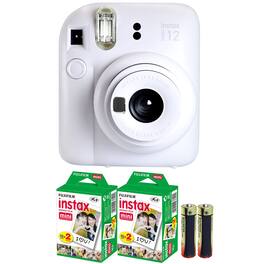 Fujifilm - INSTAX MINI 12 Instant Film Camera (Clay and 2x Film + Batteries - White