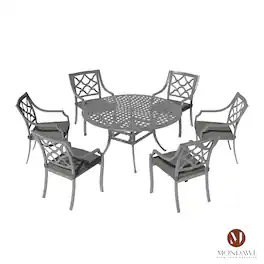 Mondawe - 7 Piece Outdoor Patio Dining Set - Black+Gray