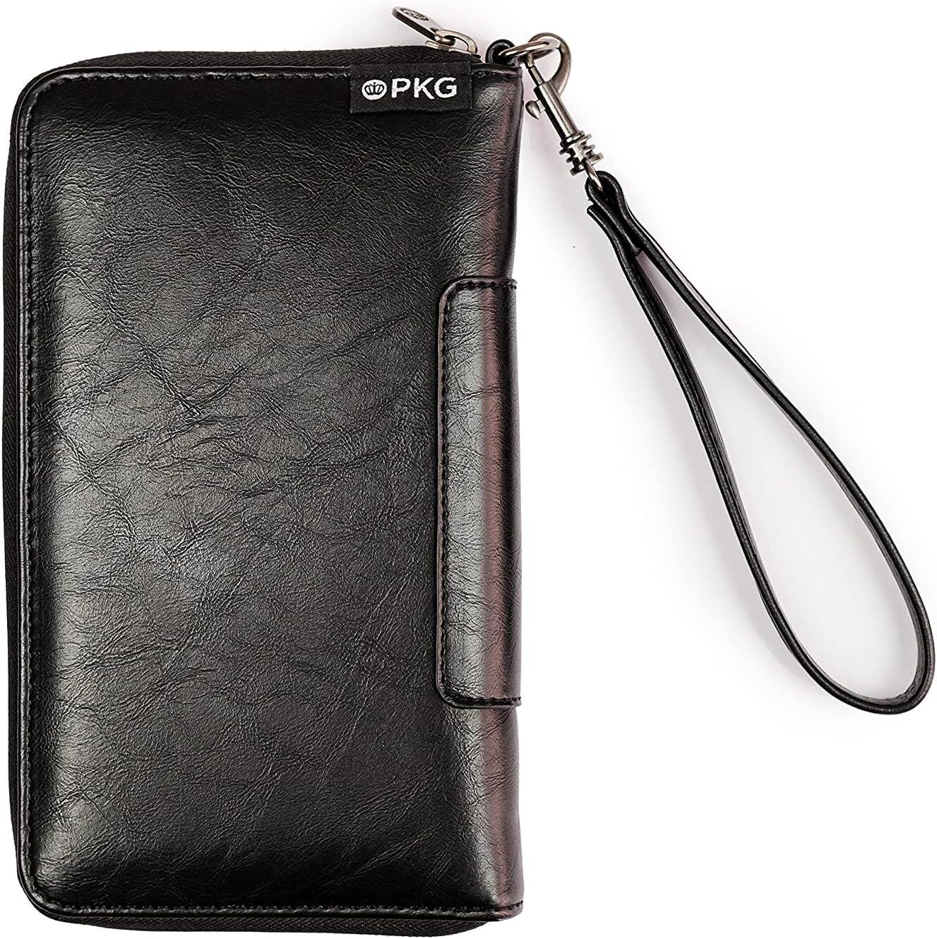Left. PKG - Victoria Zippered Wallet - Black.