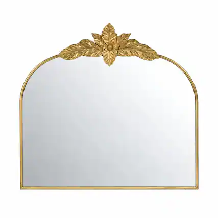 Front. RYHNUYNE - Gold Arched Wall Mirror, 39.5 x 35 in, Metal Frame and MDF, Wall Mounted Decor for Living Room or Bedroom - Gold.