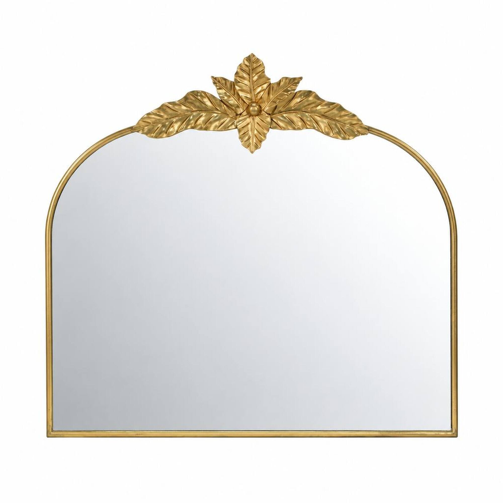 Front. RYHNUYNE - Gold Arched Wall Mirror, 39.5 x 35 in, Metal Frame and MDF, Wall Mounted Decor for Living Room or Bedroom - Gold.