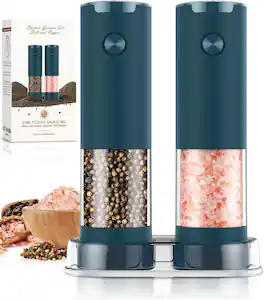 Core Tech - Electric Salt and Pepper Grinder Set with Adjustable Coarseness, LED Light, Battery Operated 2-Pack - Teal