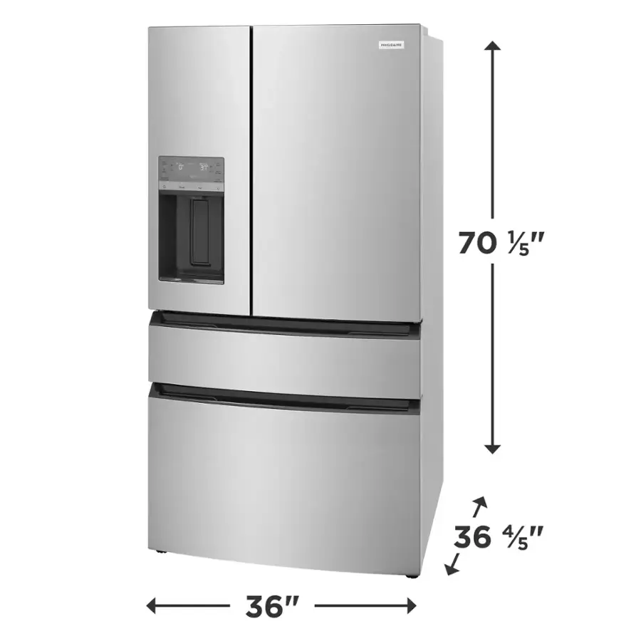 The text on the image reads: "ST - 70 1/5" 36 4/5" 36". This information indicates the dimensions of the refrigerator, with the height being 70 inches and the width being 36 inches. The measurement is given in inches and fractions of an inch.