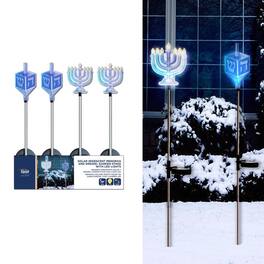 Alpine - Iridescent Menorah/Dreidel Stake 33 in. Pathway Decor (Case of 20) - Blue|White