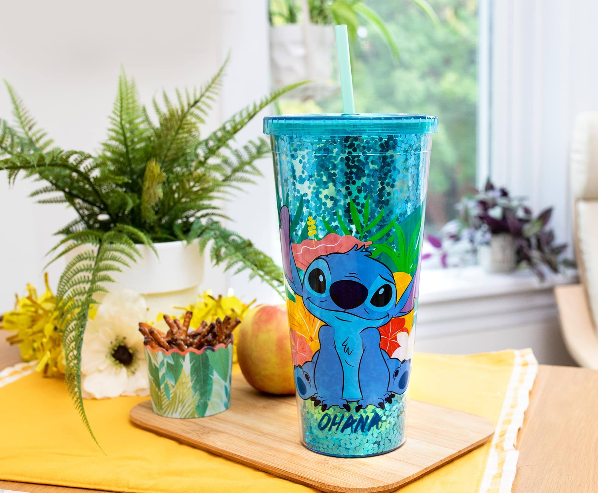 Alt View 10. Silver Buffalo - Disney Lilo & Stitch "Ohana" Carnival Cup with Lid and Straw | Holds 32 Ounces - Blue.