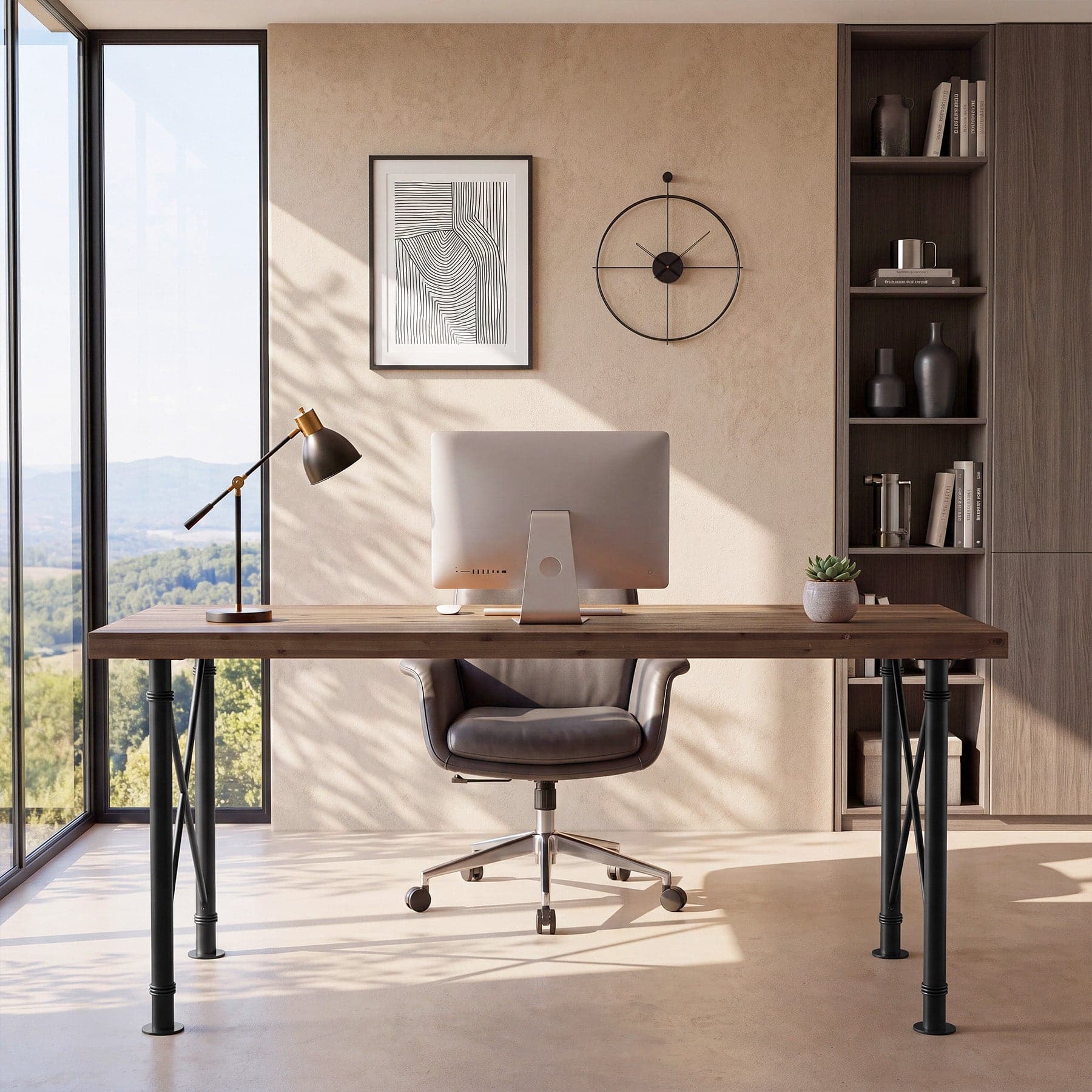 Tribesigns - Office Executive Desk with Solid Wood Construction, Metal Frame, for Computer Work and Writing in Home Offices - Brown