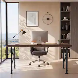Tribesigns - Office Executive Desk with Solid Wood Construction, Metal Frame, for Computer Work and Writing in Home Offices - Brown