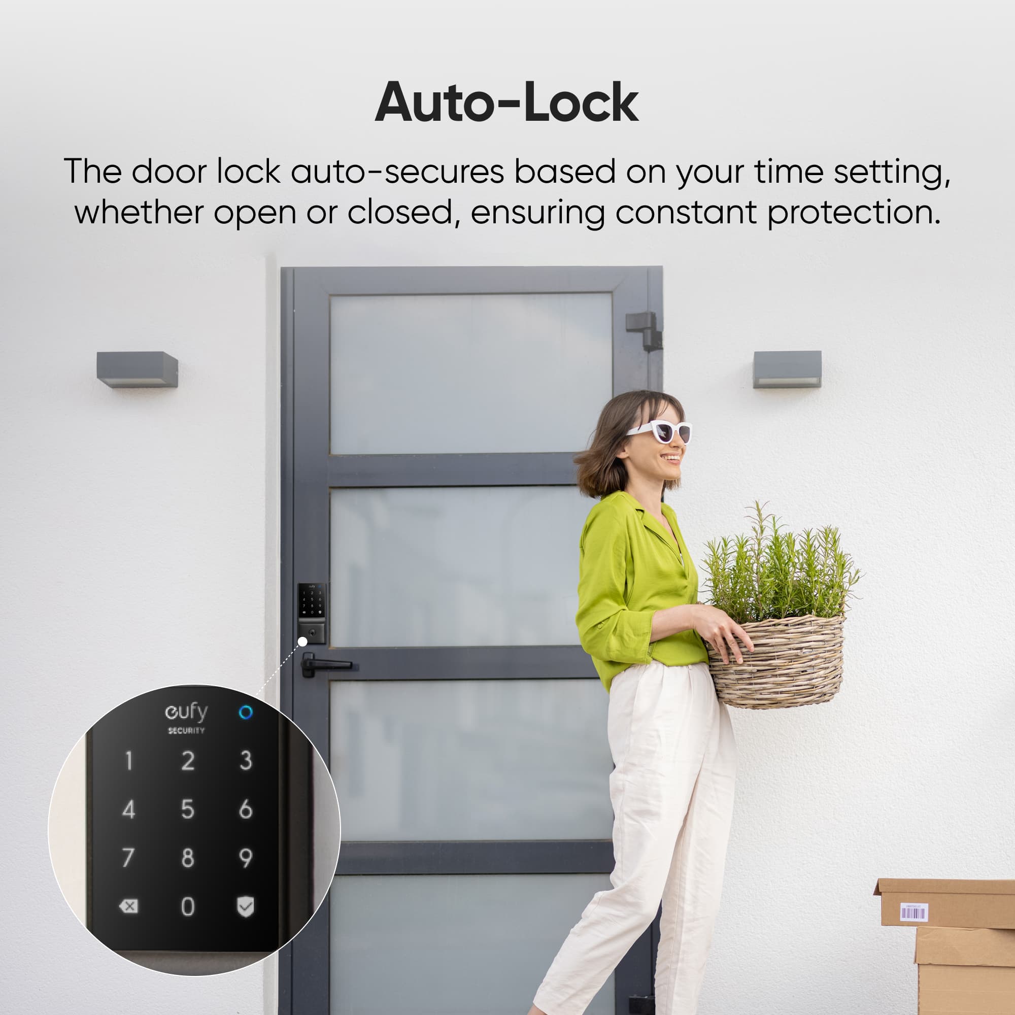 Auto-Lock: The door lock auto-secures based on your time setting, whether open or closed, ensuring constant protection.