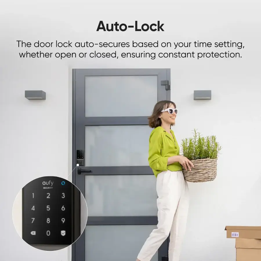 Auto-Lock: The door lock auto-secures based on your time setting, whether open or closed, ensuring constant protection.