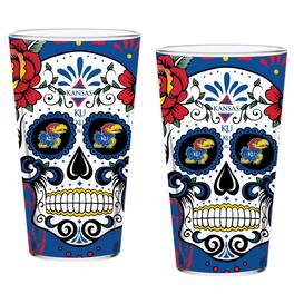 Indigo Falls - Kansas Jayhawks Two-Pack 16oz. Dia De Los Muertos Pint Glass Set - Multicolor