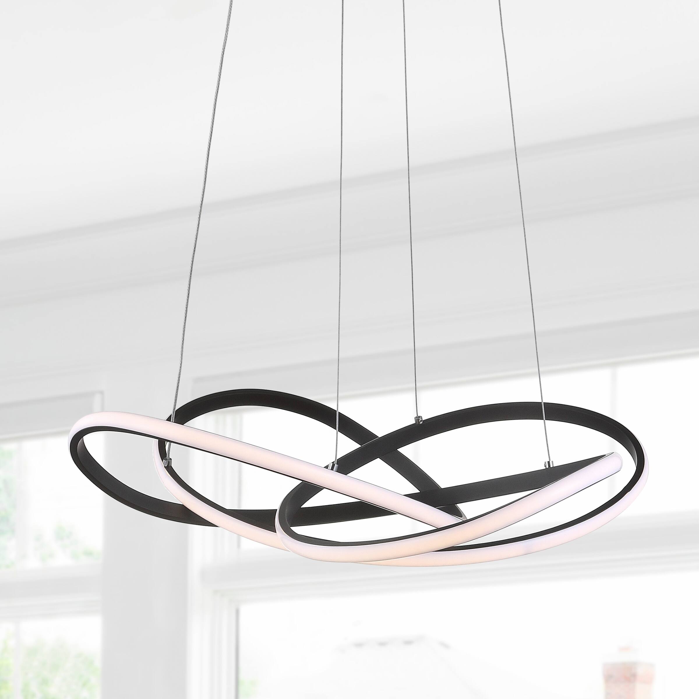 Alt View 1. Jonathan Y - Alexia 25" Abstract Integrated LED Metal Adjustable Pendant, Black - Black.