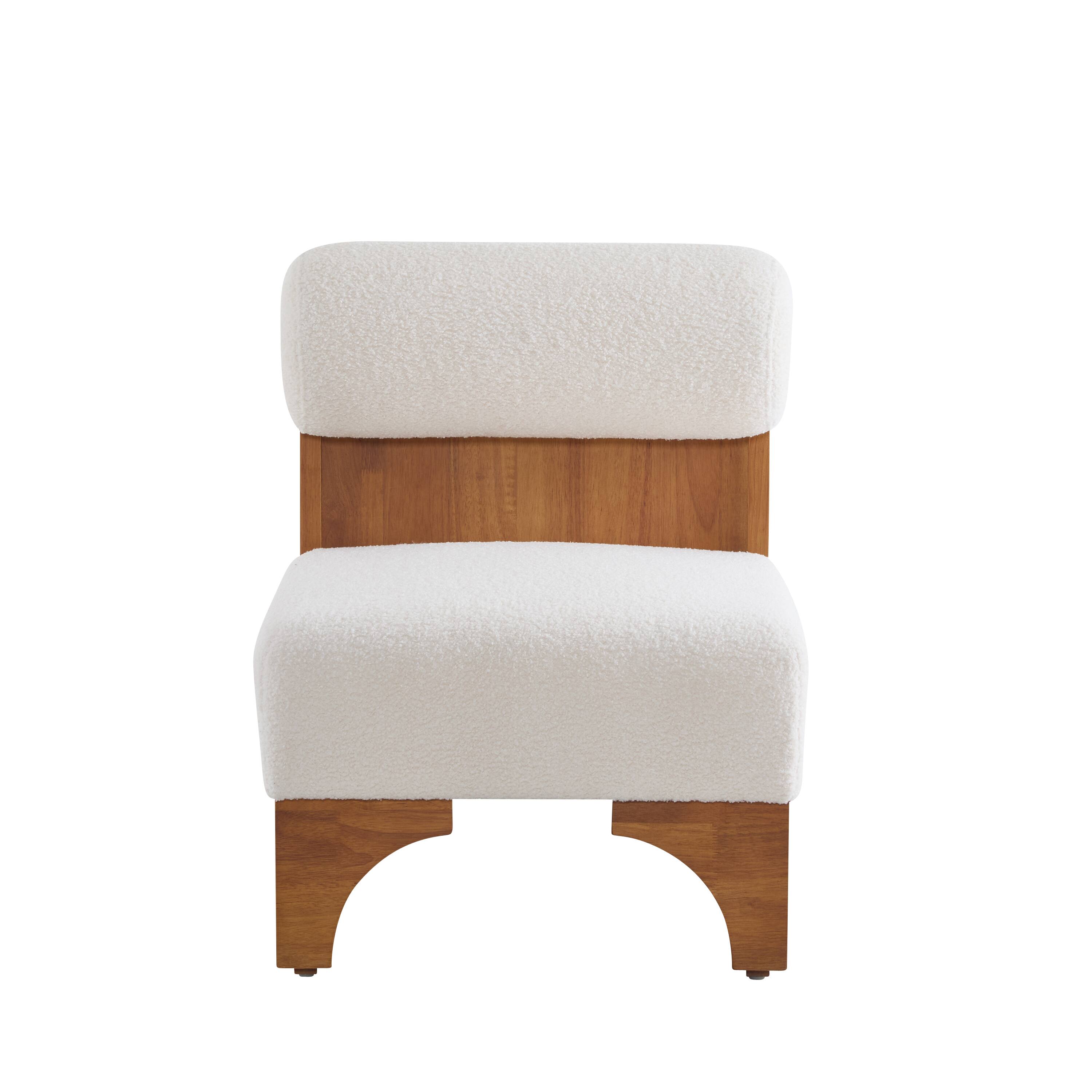 Alt View 2. TinyHomie - Modern Boucle Lounge Chair Solid Wood Frame Rolled Backrest - white.