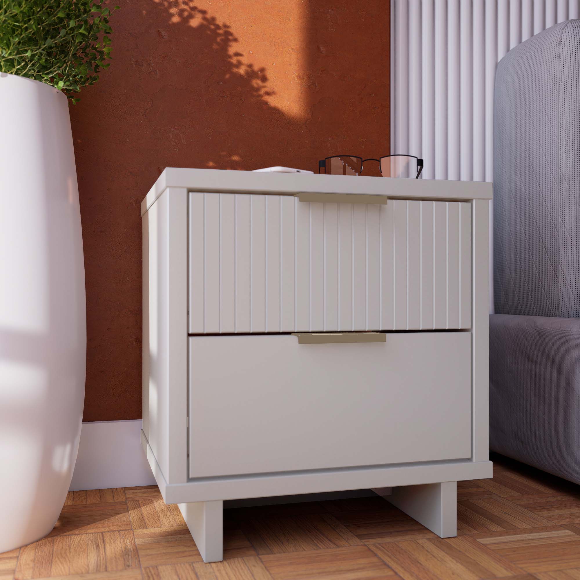Angle. Manhattan Comfort - Granville Modern 18" Nightstand - White.