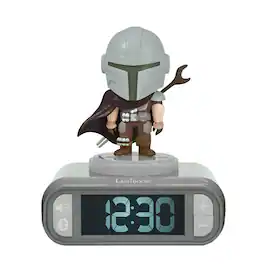 Lexibook - The Mandalorian, 3D Night Light Alarm Clock, Bluetooth Speaker, LCD Backlit Display, Sound Effects Button, Six - Gray