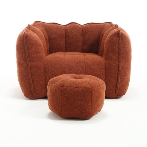 Alt View 4. GOODSILO - Premium Square Bean Bag Sofa with Footstool for Ultimate Relaxation in Living Room and Bedroom - Red+Brown.