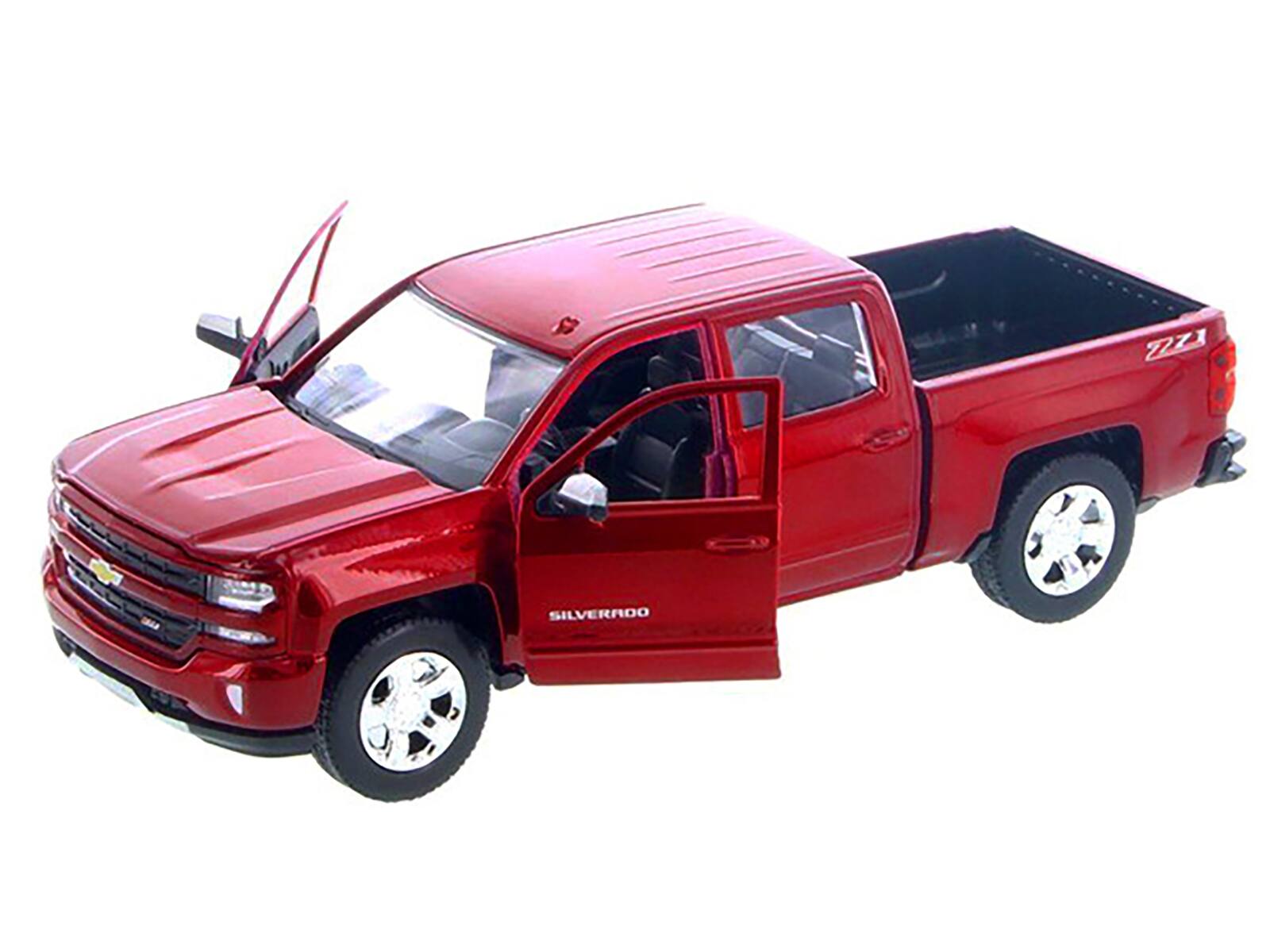 Angle. Motormax - 2017 Chevrolet Silverado 1500 LT Z71 Crew Cab Metallic Red 1/27 Diecast Model Car by Motormax - Red.