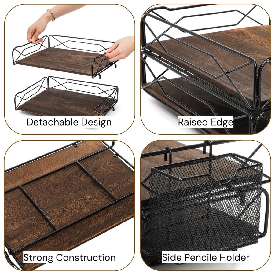 Paradigms Interiors 2 Tier Desktop Organizer Stackable Wood Paper Trays ...