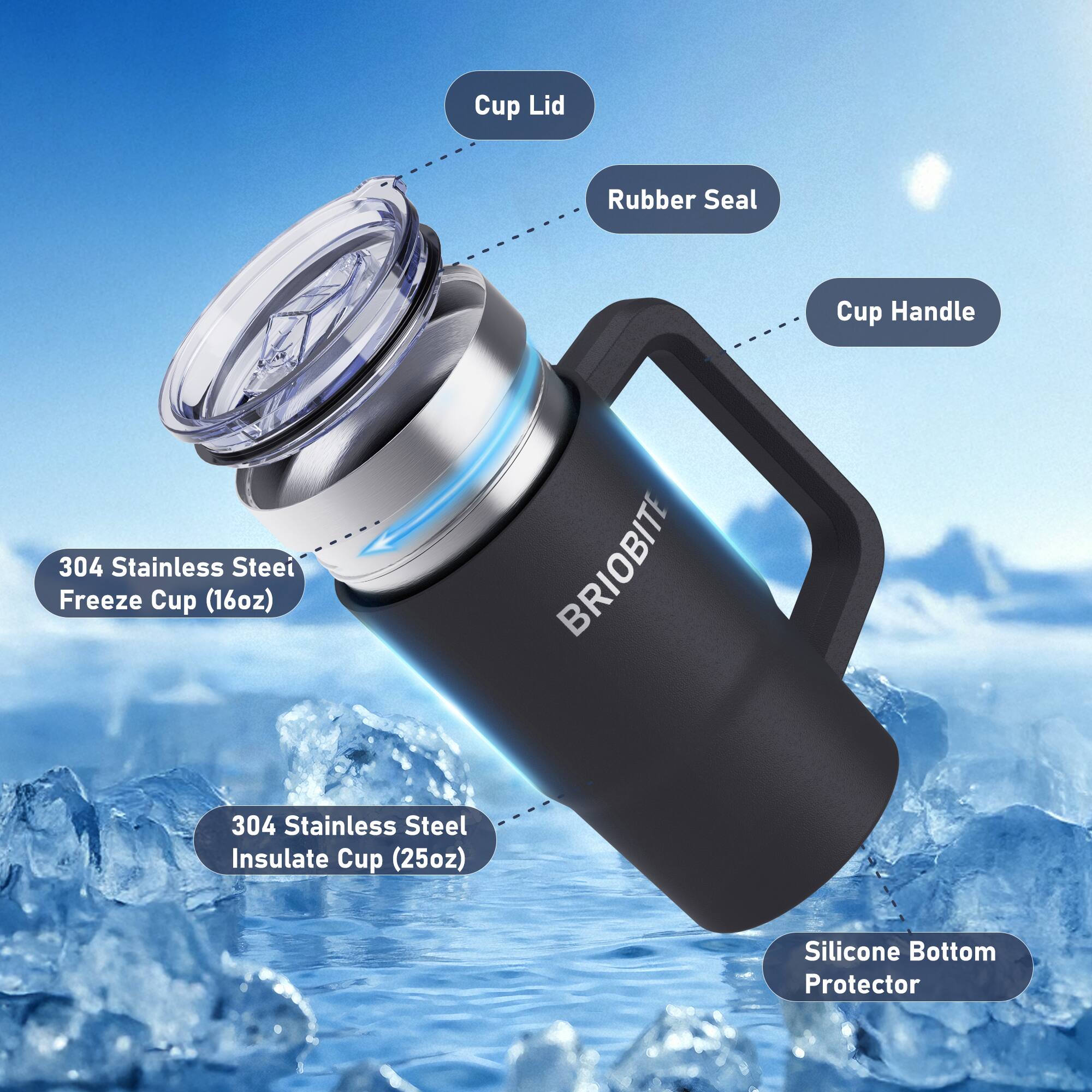 Cup Lid, Rubber Seal, Cup Handle, 304 Stainless Steel Freeze Cup (16oz), 304 Stainless Steel Insulate Cup (25oz), Silicone Bottom Protector