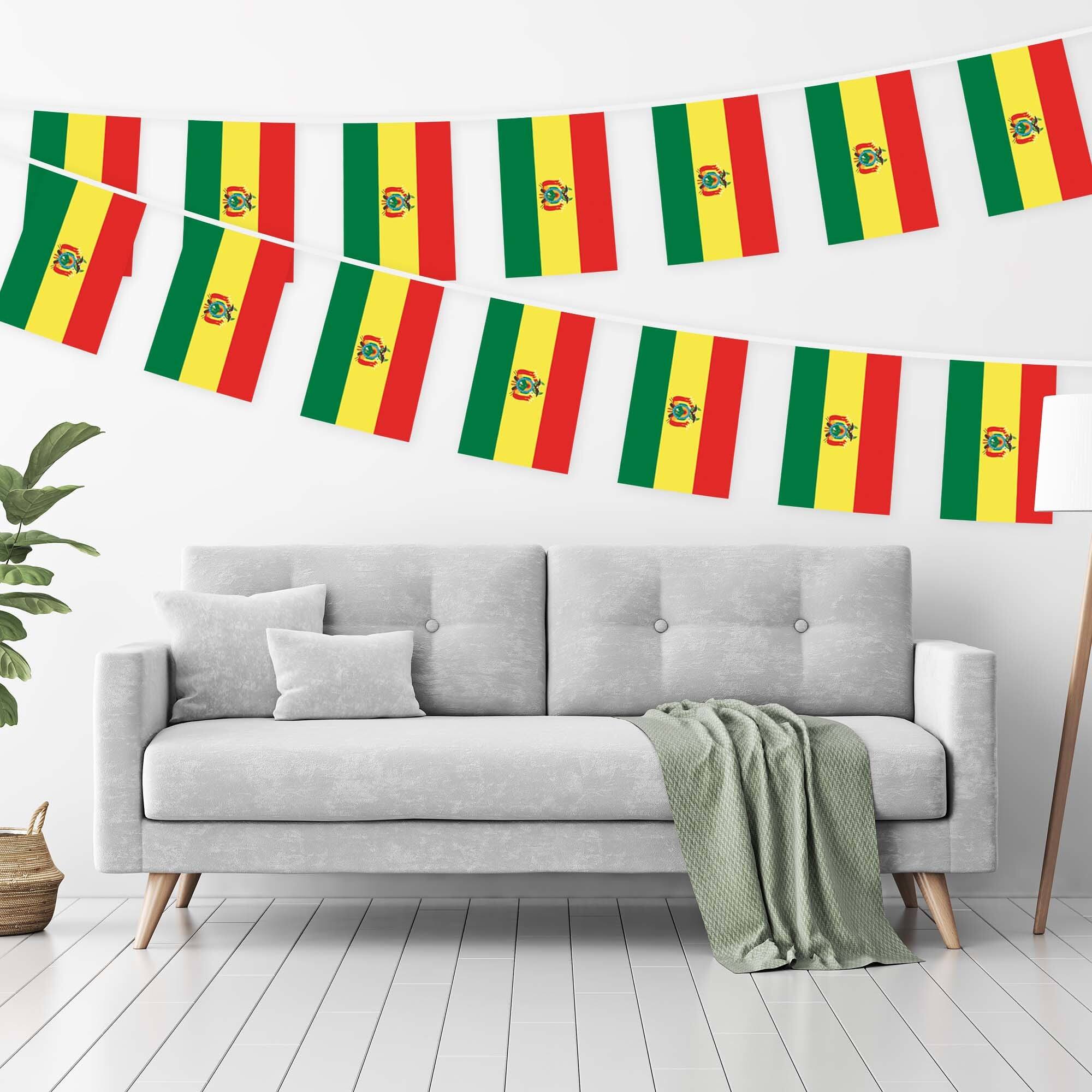 Angle. G128 - Bolivia Bunting Banner, 33 ft String with 8.2 x 5.5 in Mini Flags - Assorted Colors.