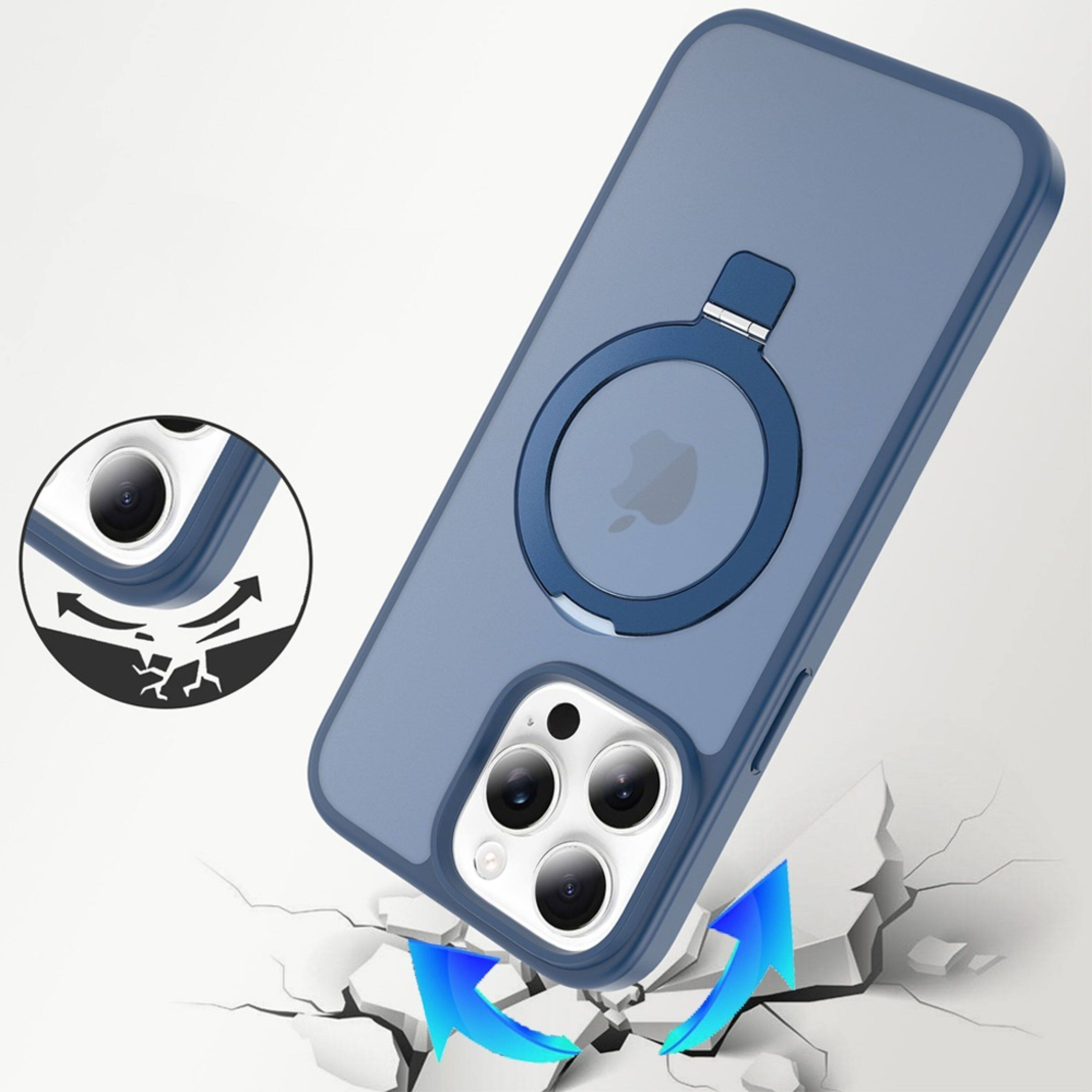 Left. Kitcheniva - Metal Circle Ring Stand Rugged Plus 2 Tempered Glass For iPhone 15 Pro Max Case Blue - Blue.