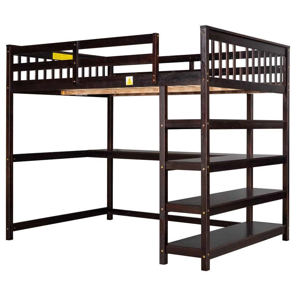 Alt View 10. Loheer - Loheer Full Size Loft Bed with Desk and Storage Shelves Espresso Solid Wood - Espresso.