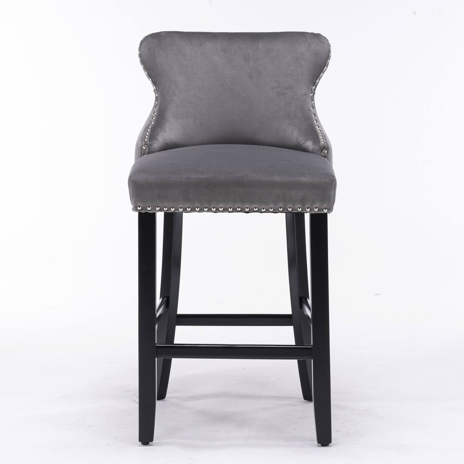 Angle. SlickBlue - Upholstered Wingback Barstools Button-Tufted Counter Chairs with Wooden Legs for Kitchen & Bar - Grey.