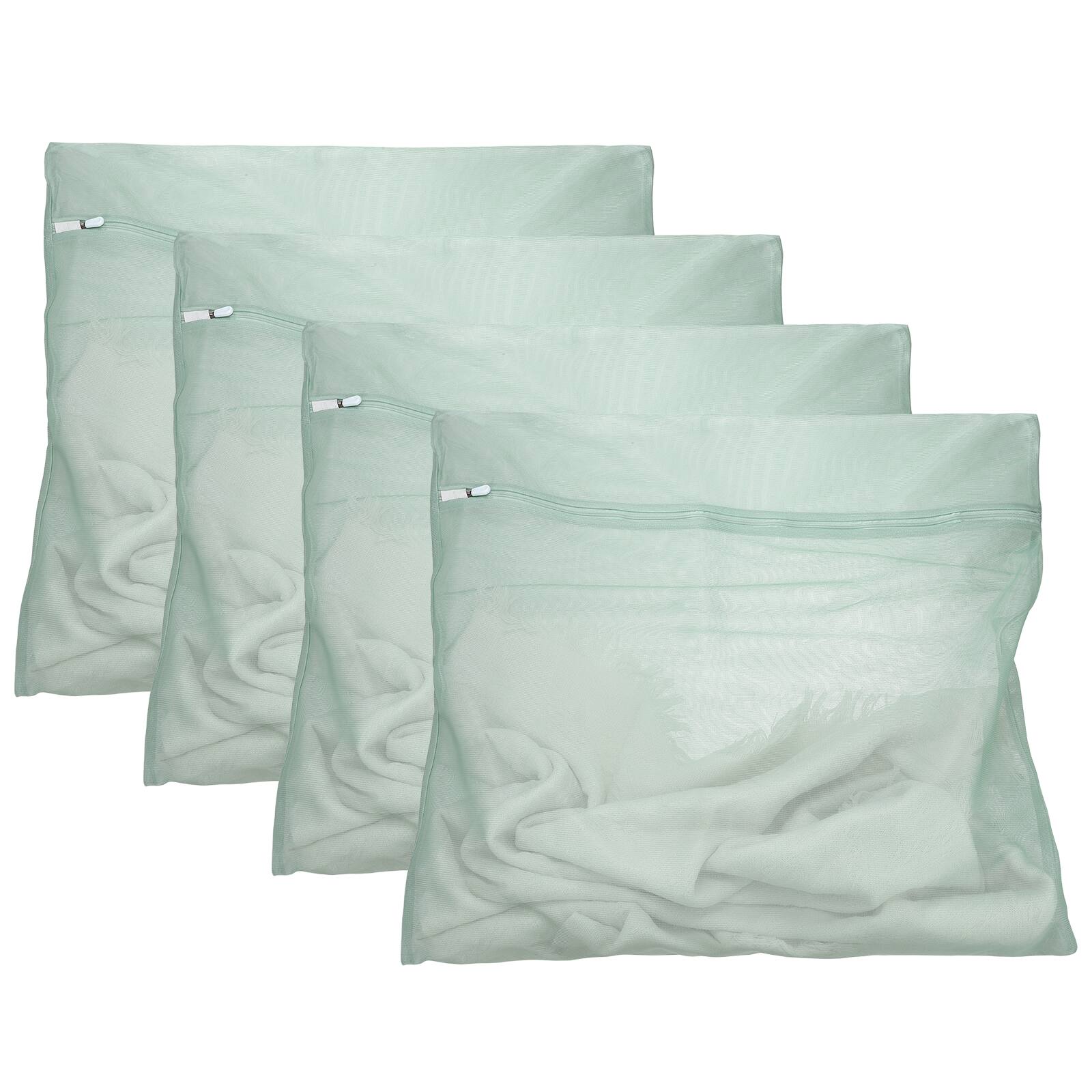 Front. Unique Bargains - 4pcs Mesh Laundry Bags with Zipper Fine Net for Delicates 24x24 Inch for Travel Clothes, Bathroom, Dorm and Bras - Yellow.