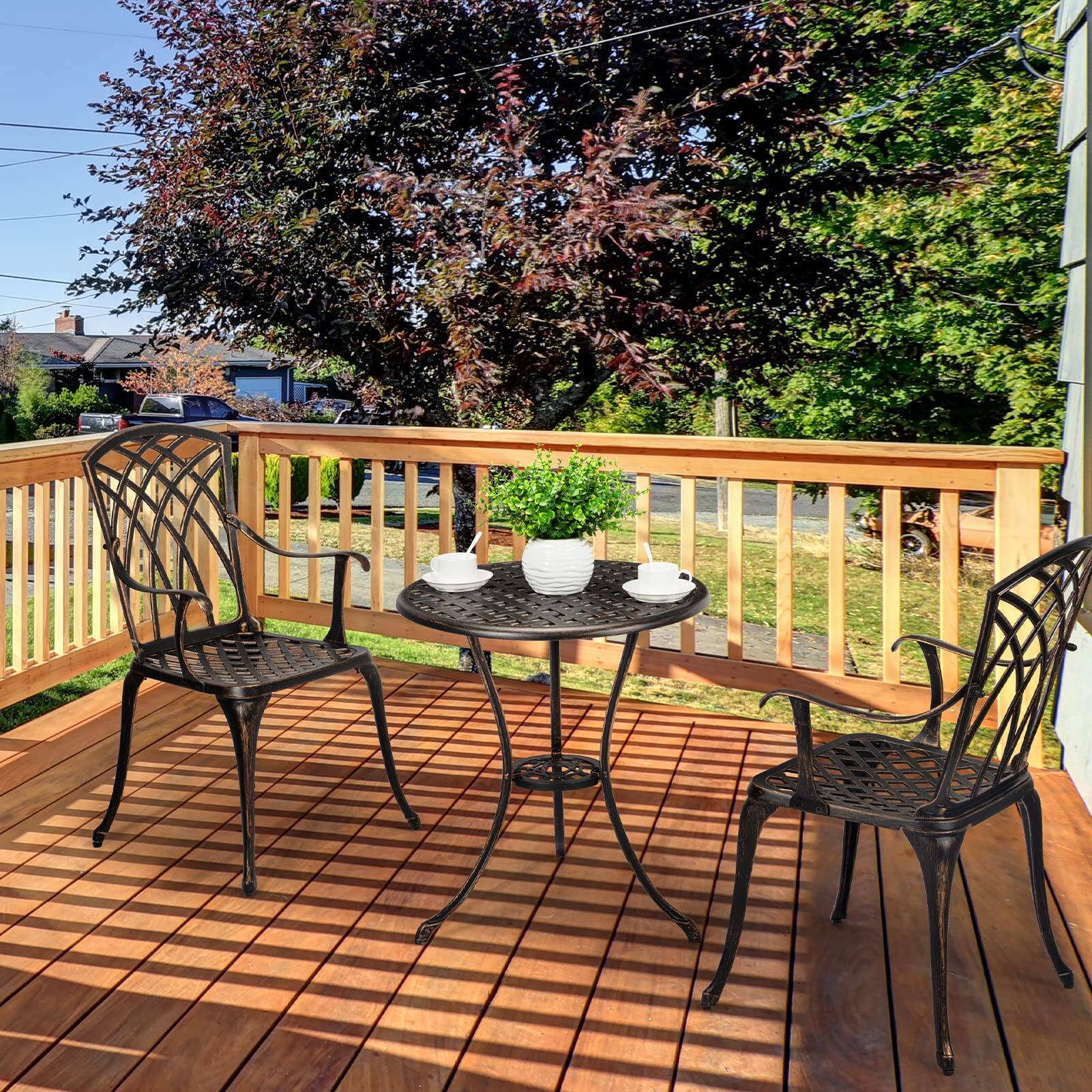 Alt View 1. Homhougo - 3-Piece Bistro Set Table Outdoor, Cast Aluminum Bistro Set Two Chairs,Lightweight Maintenance Free Outdoor Seating - Brown.