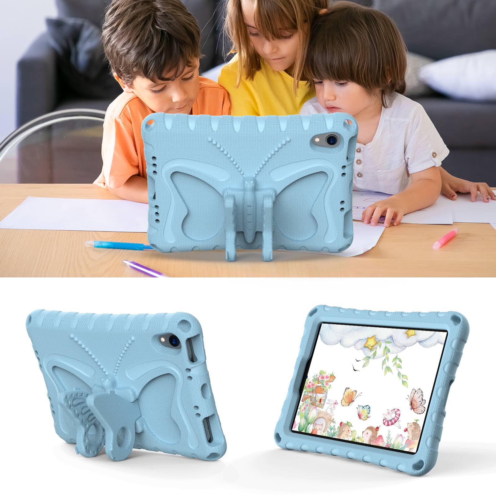 Alt View 2. Dteck - Kids Case for Apple iPad mini (A17 Pro) 2024 and 8.3-inch iPad mini 6th Gen 2021,Shockproof EVA Stand Cover with Strap - Lightblue.