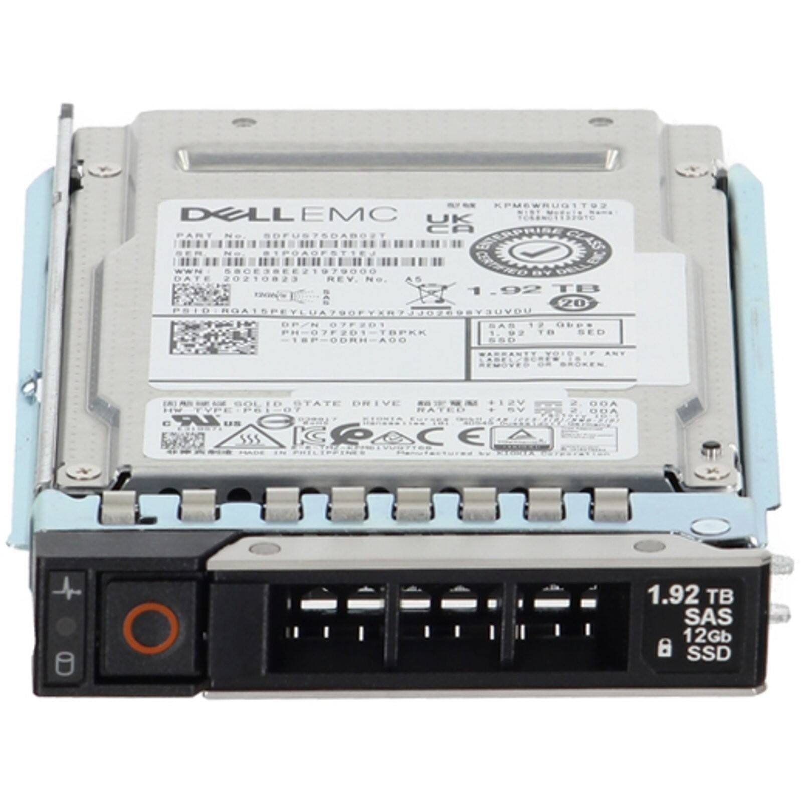 DELL EMC UK  
PART NO. SDFU87SDABOT  
CLAC WWN 8CE3BEEZ1979000  
BY DATE 20210823  
REV No. AS .92 TB  
vc 20 FRID DE/N 0F7D  
H-07F201-TBPKK -18P-ODRH-A00  
Gbes 1.0. 1. TO SED  
N. REMOTES BROKEN  
GOLD STATE DRIVE  
WM TVPE F6L0r  
RATED SV G IR LN EXUAN  
KPAC SSS E PRILDPINS  
AOD 00A +  
1.92 TB SAS 12Gb SSD  

1.92 TB SAS 12Gb SSD