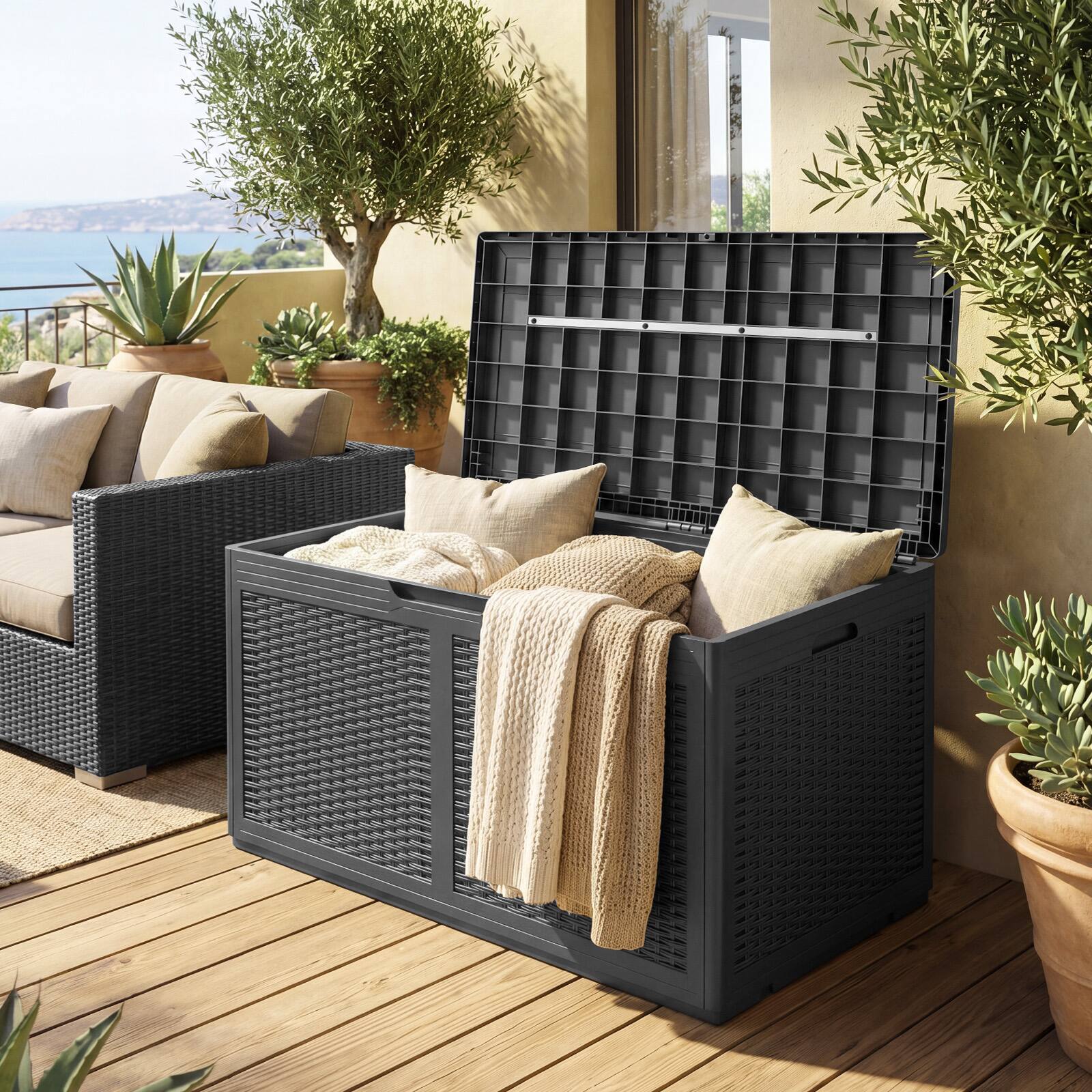Costway 100 Gal Outdoor Storage Box Lockable Patio Bin & Bench for ...