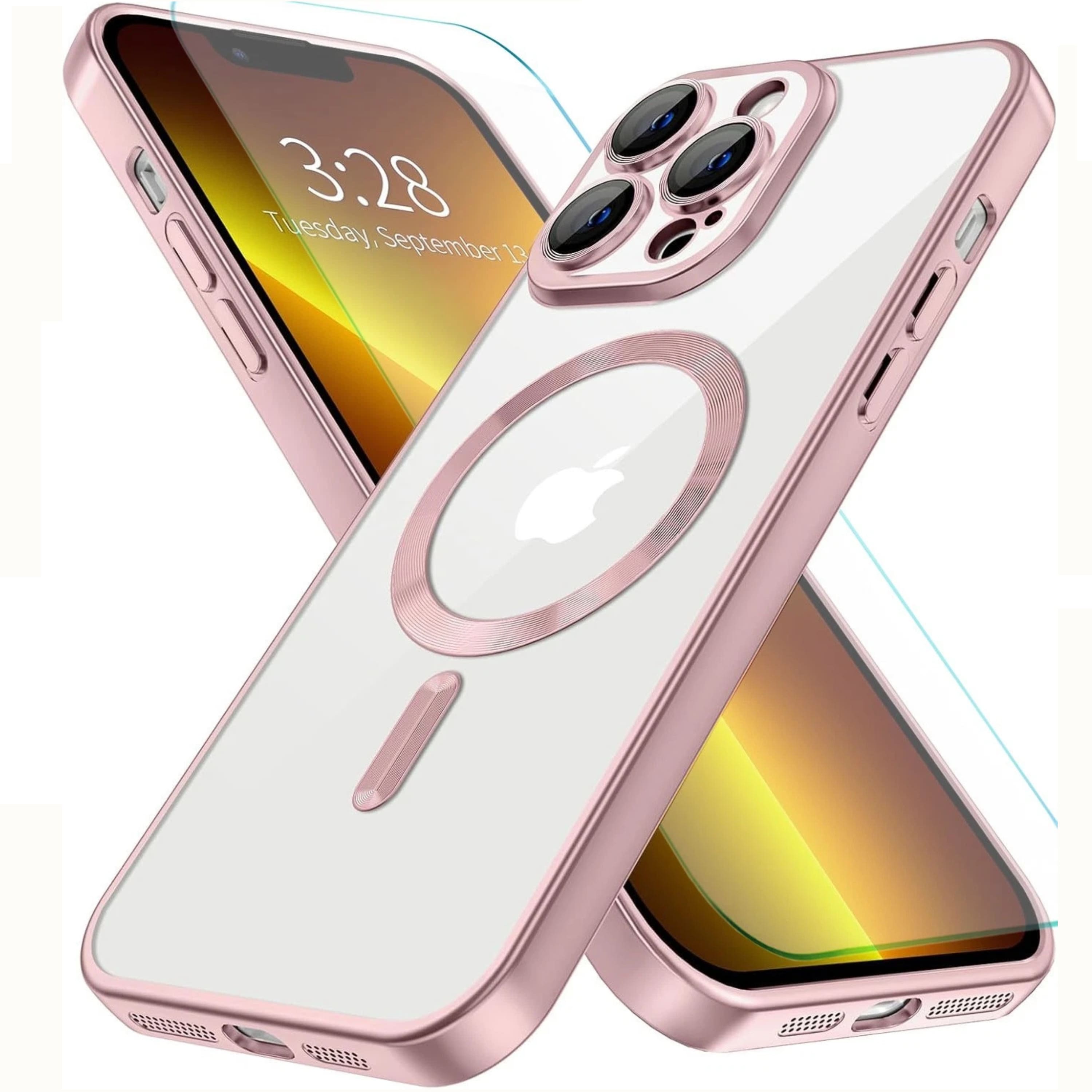 Kitcheniva - Magnetic Ring Holder Shockproof Armor Case With Tempered Glass For iPhone 12 Mini - Rose Gold