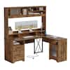 Front. Bestier - 63-inch Hutch L Shaped Desk with Monitor Stand & Drawers, LED Computer Desk with Charging Station & Cabinet - Rustic Brown.
