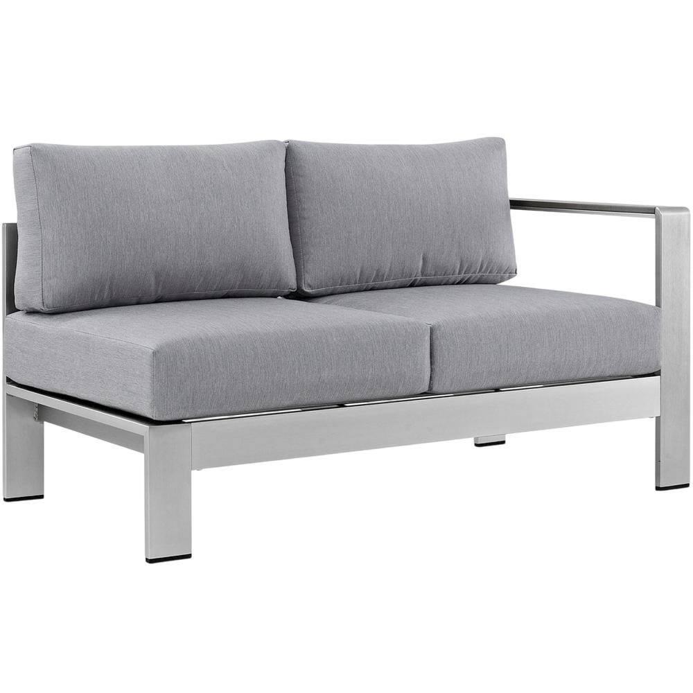 Front. Outdoor Escape - Outdoor Corner Sectional Sofa With Armrests And Cushioned Seating - Gray.