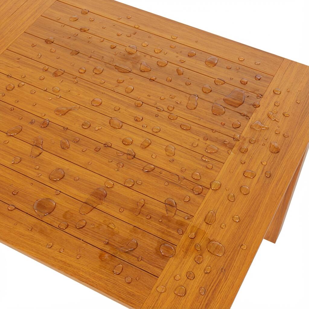 Alt View 2. Famapy - Teak-Style HDPS Outdoor Dining Table - Aluminum Frame with Umbrella Hole for 6-8 People, Weatherproof & Low Maintenance - Wooden.