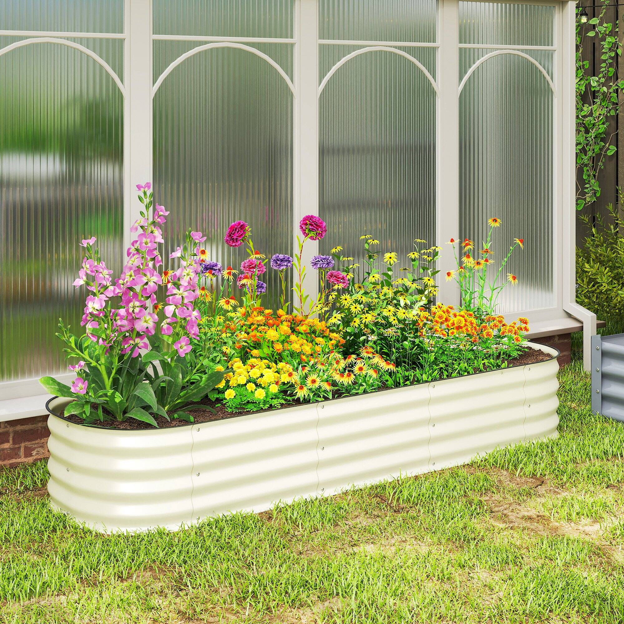 Alt View 1. Outsunny - x 2' x 1' Galvanized Raised Garden Bed Kit - Cream White.