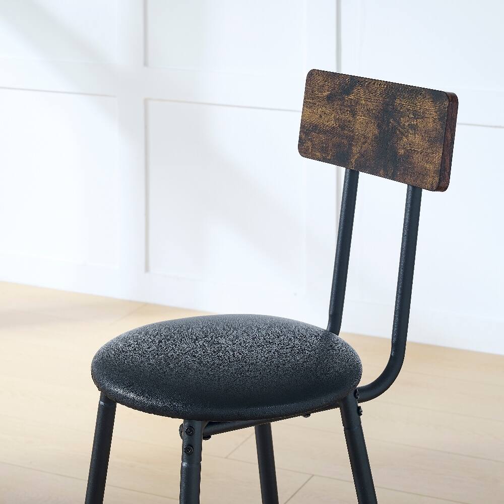 Back. Loheer - Loheer Round Bar Table Set Rustic Brown Upholstered Bar Stools Small Space Bar Set Iron Frame Bar Furniture - Rustic Brown.