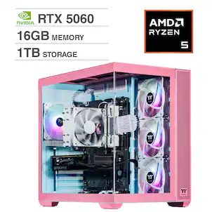Velztorm - Pink Fultix Desktop PC (AMD Ryzen 5-5500, 16GB DDR4, 1TB PCIe SSD, GeForce RTX 5060, Win 11 Pro) - Rose Pink