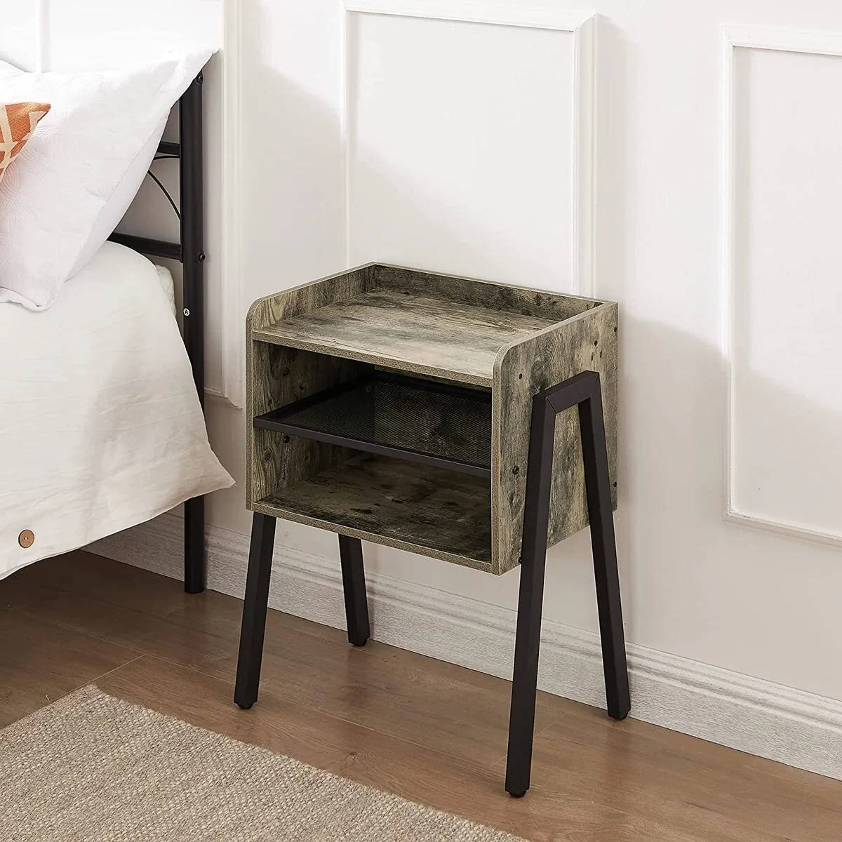 Back. Hivvago - Hivvago Modern Industrial Grey Wood Black Metal Side Table Nightstand End Table - Grey.