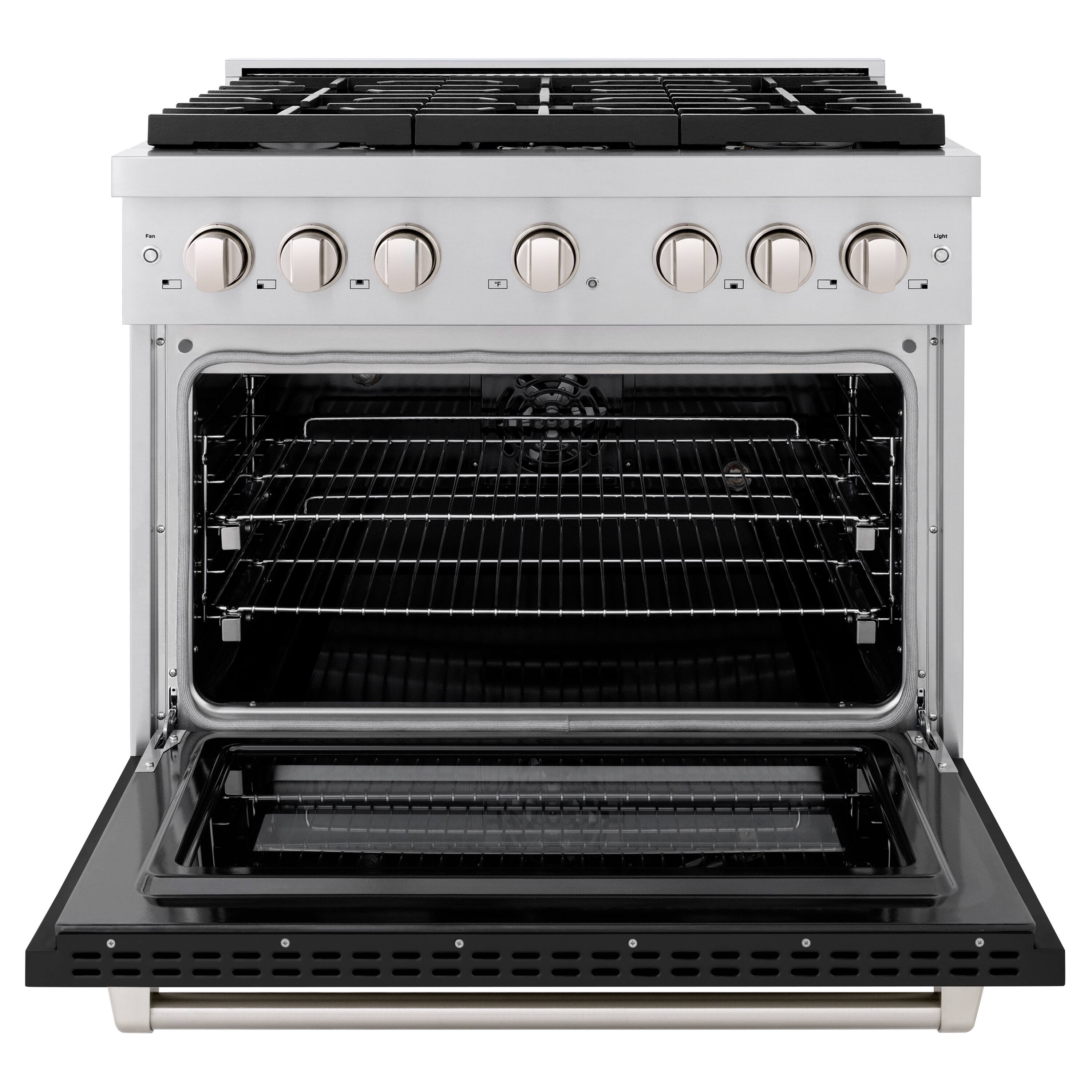 Angle. ZLINE - ZLINE 36" Paramount Dual Fuel Black Matte Door Range w/ 6 Burners & Convection Oven (SDR-BLM-36) - Black.