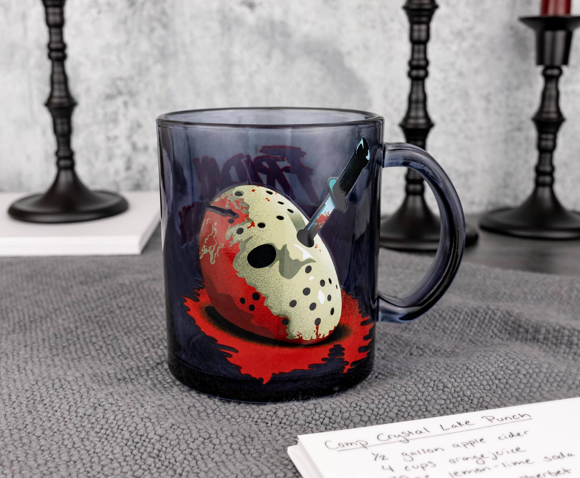 Camp Crystal Lake Punch  
½ gallon apple cider  
4 cups orange juice  
4 cups lemon-lime soda  
4 cups lemon-herb