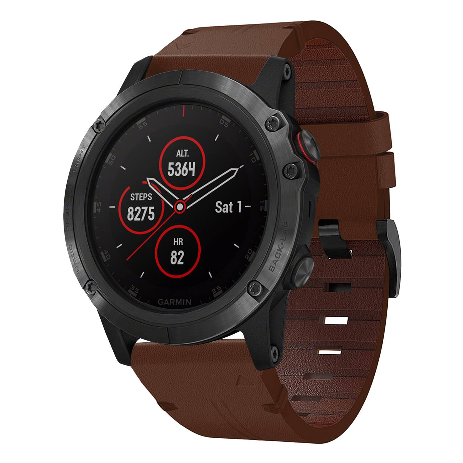 LIGHT 50 a 55 ALT. 5364 O5 10 STEPS 8275 HR 82 DOWN 40 82 35 GARMIN Sat 1-1 20 25 15 LAP BACK-L