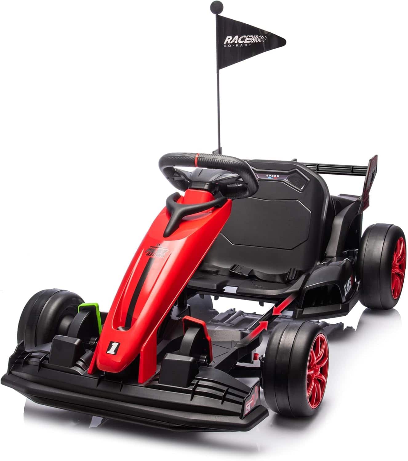 GARVEE - 24V Electric Go Kart for Kids Ages 6+, 2×200W Motors, 7.5MPH Drift Racing Car, Adjustable Legroom, Power Display - Red